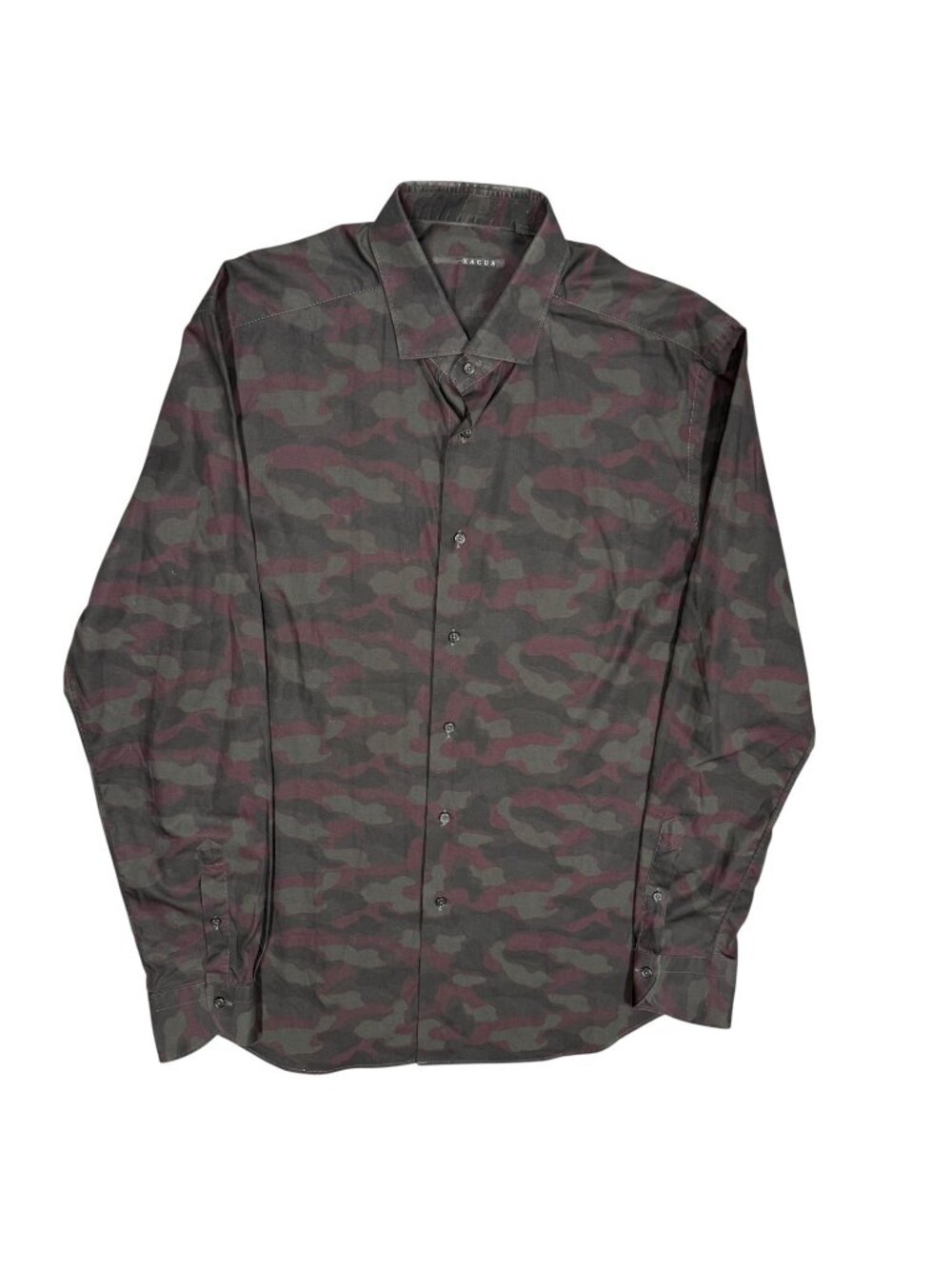 XACUS Dress Shirt Slim Fit Camo Green Long Sleeve Made in Italy 16 1/2 Large